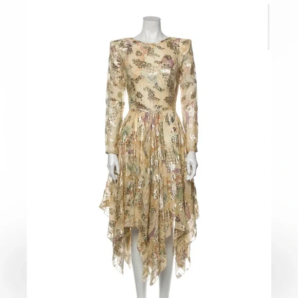 Etro | Dresses | Etro Gold Pattern Handkerchief Hem Midi Party Dress With  Open Back Size 2it 4 | Poshmark
